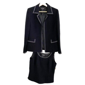 Kasper - black with white stitching suit jacket & top (2 piece)- Women's Size 8